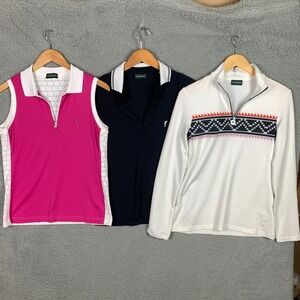 Golfino Golf Tops Womens 10 Performance Stretch Polo Bundle Lot Of 3 Shirts $400